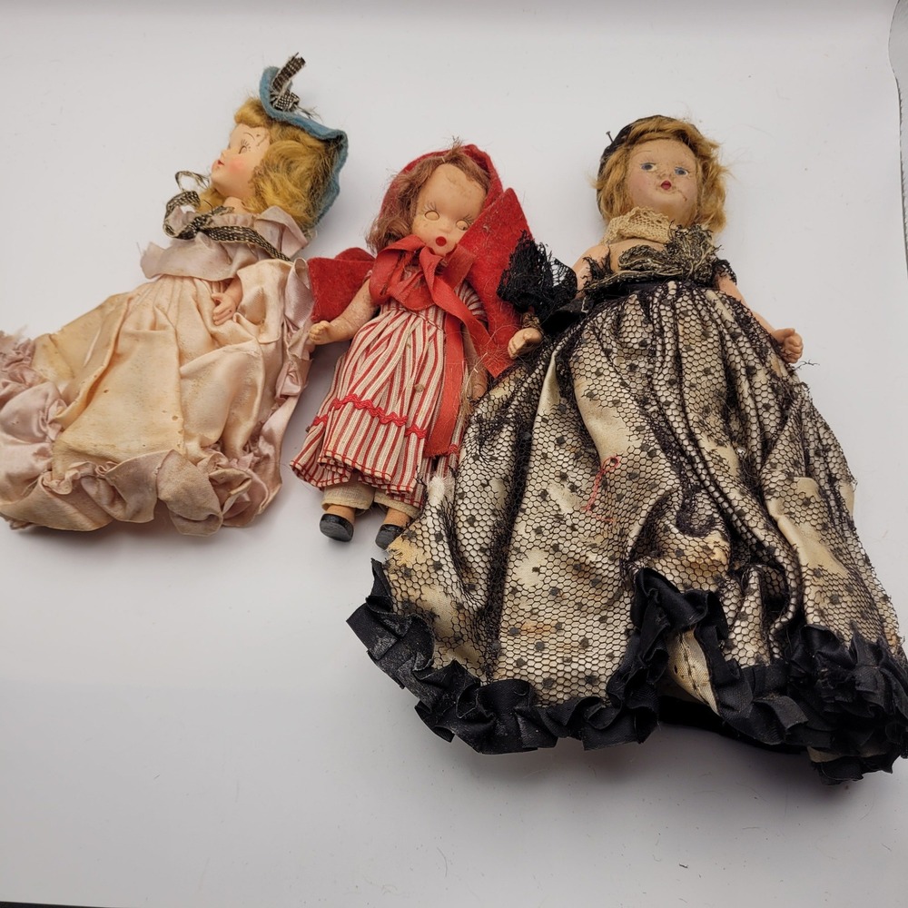 Vintage Storybook Dolls Lot of 3 Little Red Riding Hood Lace Gown Sleep Eyes